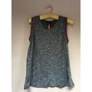 Anthropologie W 5 Women Large Scoop Neck Embroidered Tank Top Marled Gray Casual